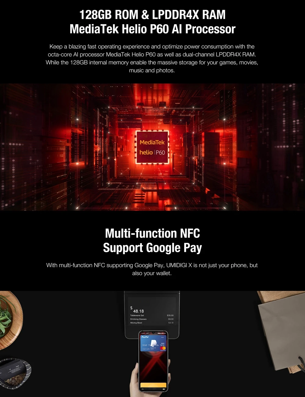 UMIDIGI X глобальная версия в экране отпечатков пальцев 6,3" AMOLED 48MP Тройная задняя камера 128 ГБ NFC Helio P60 4150 мАч мобильный телефон