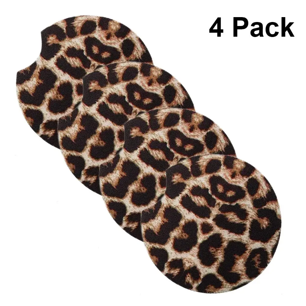 

4PCS Auto Coaster 2.56 Inch Leopard Car Coasters Neoprene Cup Coaster Rubber Car Cup Pad Mat For Car Living Room Kitchen Office