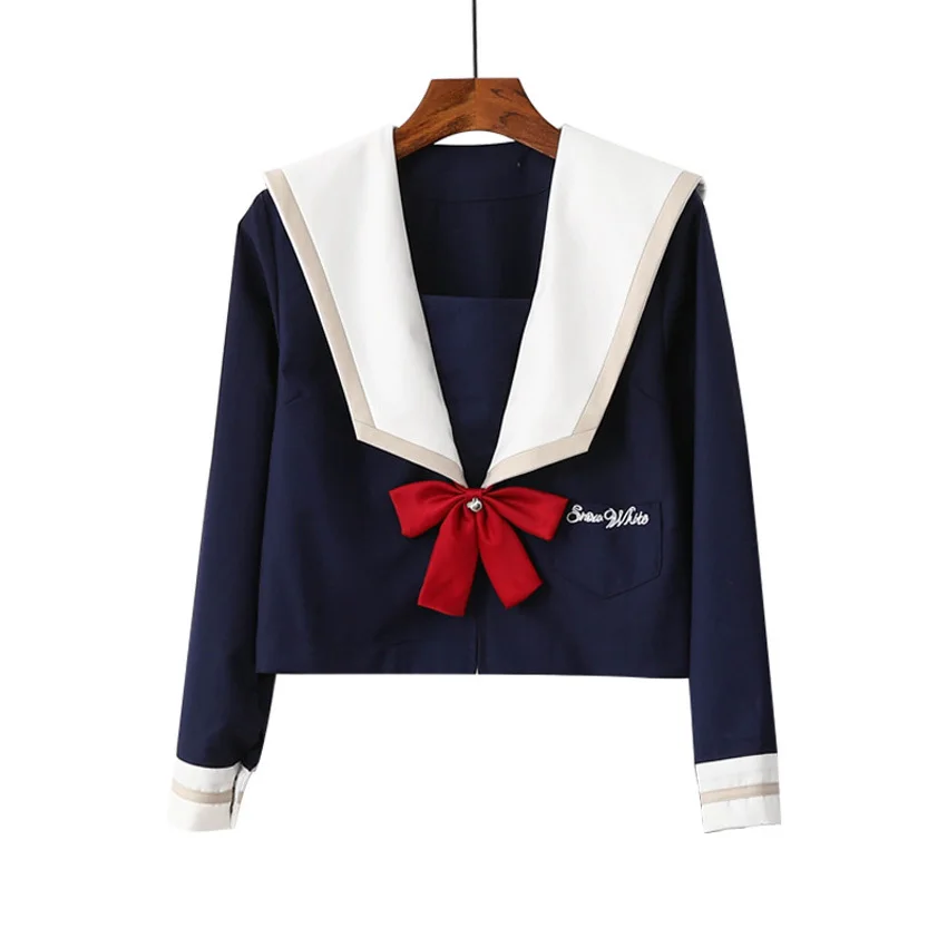 

Japanese Style Women Cosplay Sailor Skirt Navy Sailor Costumes College Long Short Sleeve Bow-knot Girl JK School Uniforms Sets