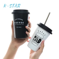 k star handy cup black white stainless steel silicone cup thermos with lid cup tea milk coffee cup office school creative gift