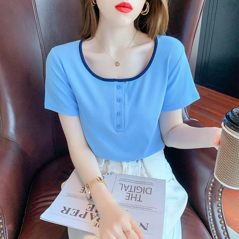

Shirt Women Rainbow Striped Tops Harajuku Tshirt 2021 Summer Short one