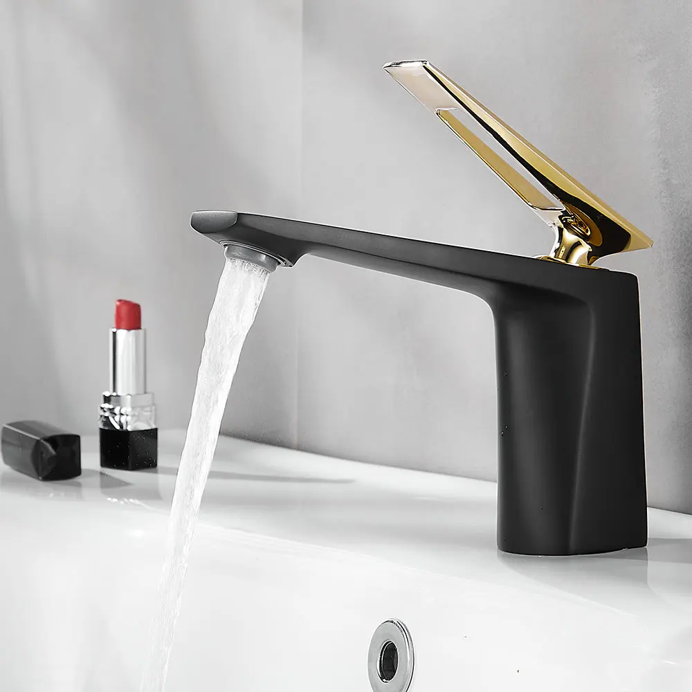 

Black Faucet Bathroom Sink Faucets Hot Cold Water Mixer Deck Mounted Single Hole Single Handle Bath Tap Bathroom Sink Mixer Tap