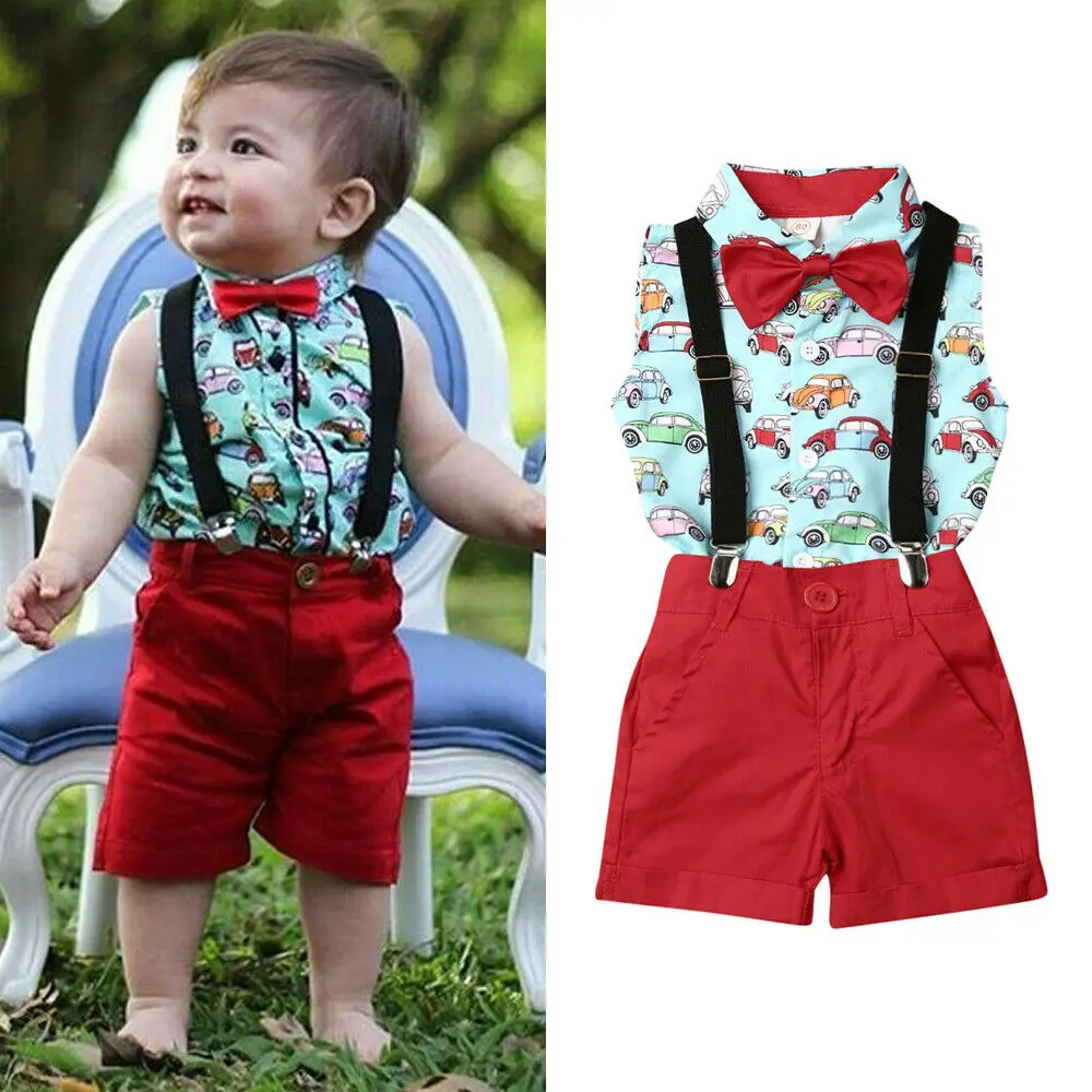 

1-5Y Kids Baby Boy Summer Suit Wedding Clothes Sets Sleeveless Bowtie Gentleman Shirt Bib Pants Outfit Set