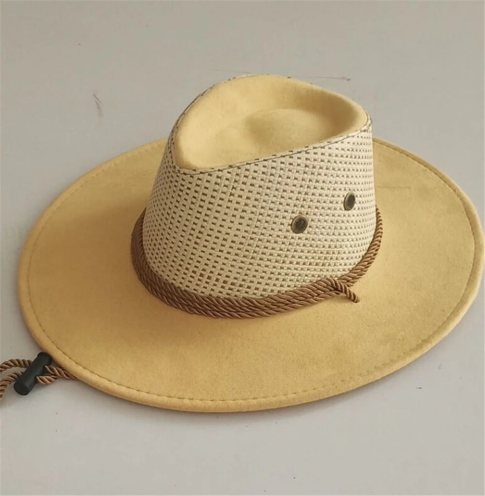 

New Cowboy Hat Men Outdoor Hat Knight Cap Wide Brim Straw Fashion Straw Hat Summer Autumn Tourism Hiking Beach Sun Cap