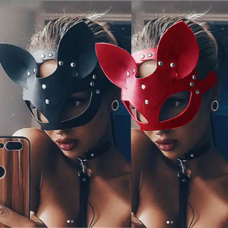 Cosplay Sexy Cat Mask Women Girl Party Costume PVC Bondage Masks Adult Play Special Ears Adjustable Design Black Red | Дом и сад
