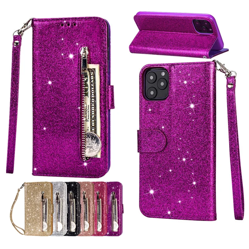 С сияющими блестками кожаный чехол с магнитной откидной крышкой для iPhone 12 11 Pro Max 6