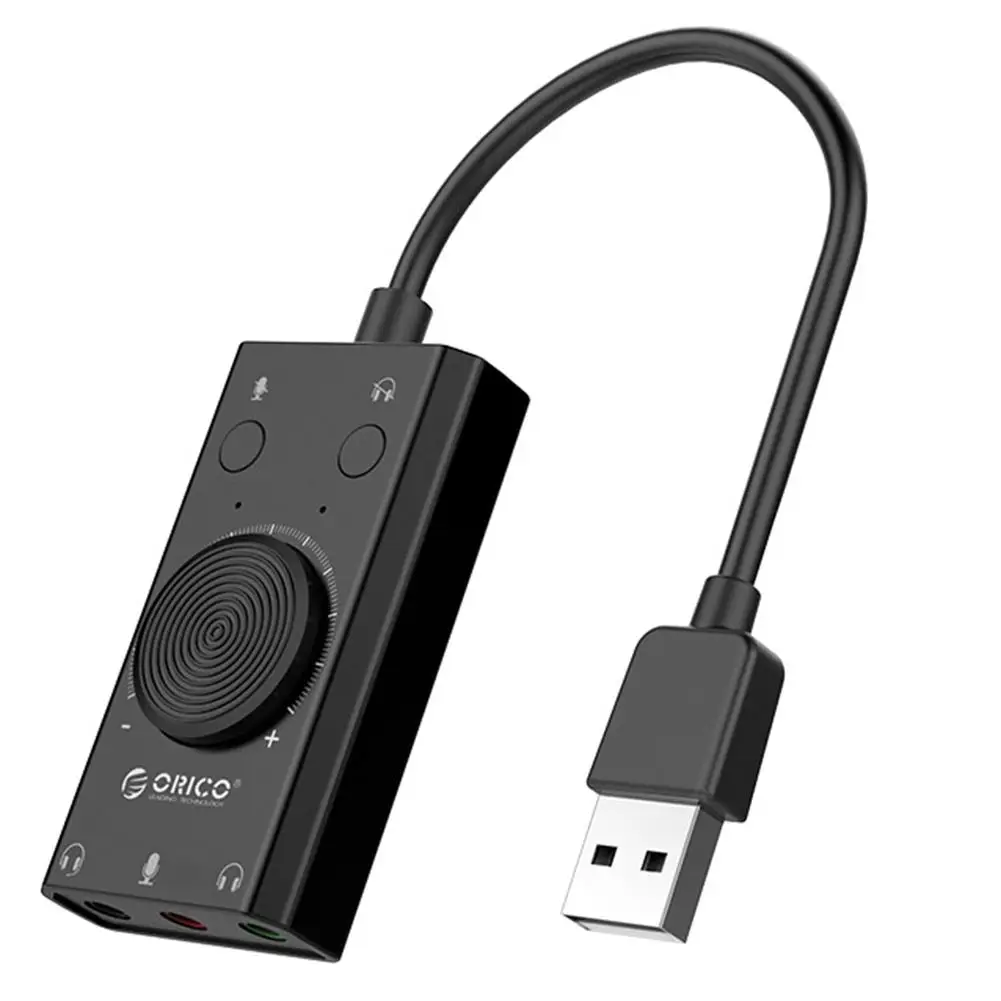 

ORICO External USB Sound Card Stereo Mic Speaker 3.5mm Headset Audio Jack Cable Adapter Switch Volume Adjustment Free Drive