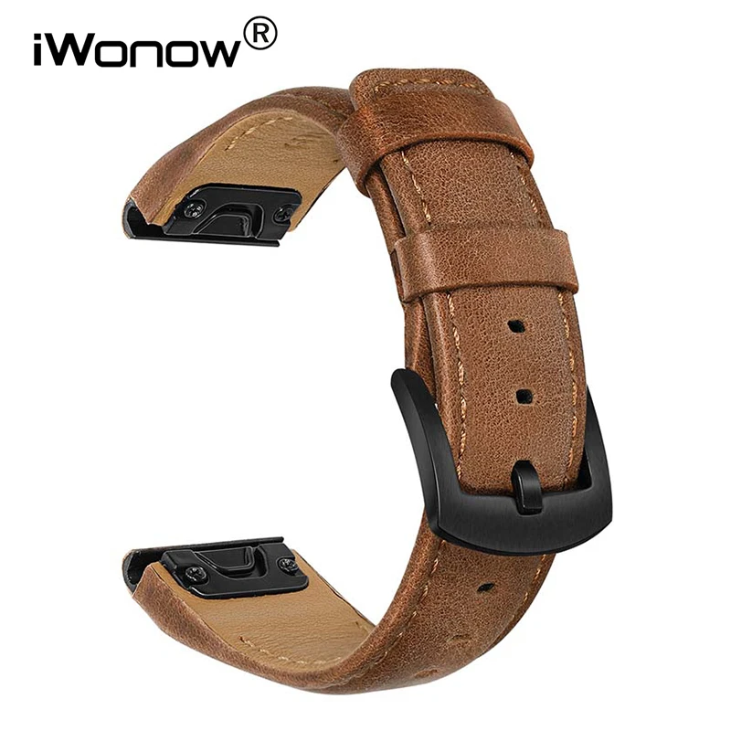 Ремешок кожаный для наручных часов Garmin Fenix 6X /6X Pro/5X / 5X Plus 3 /3 HR/спуск MK1/ Quatix 3|Ремешки