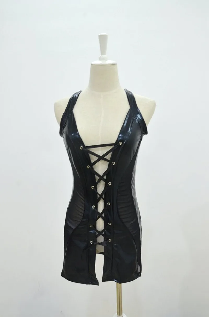 Женские сексуальные ажурные платья из искусственной кожи латексные кожаный