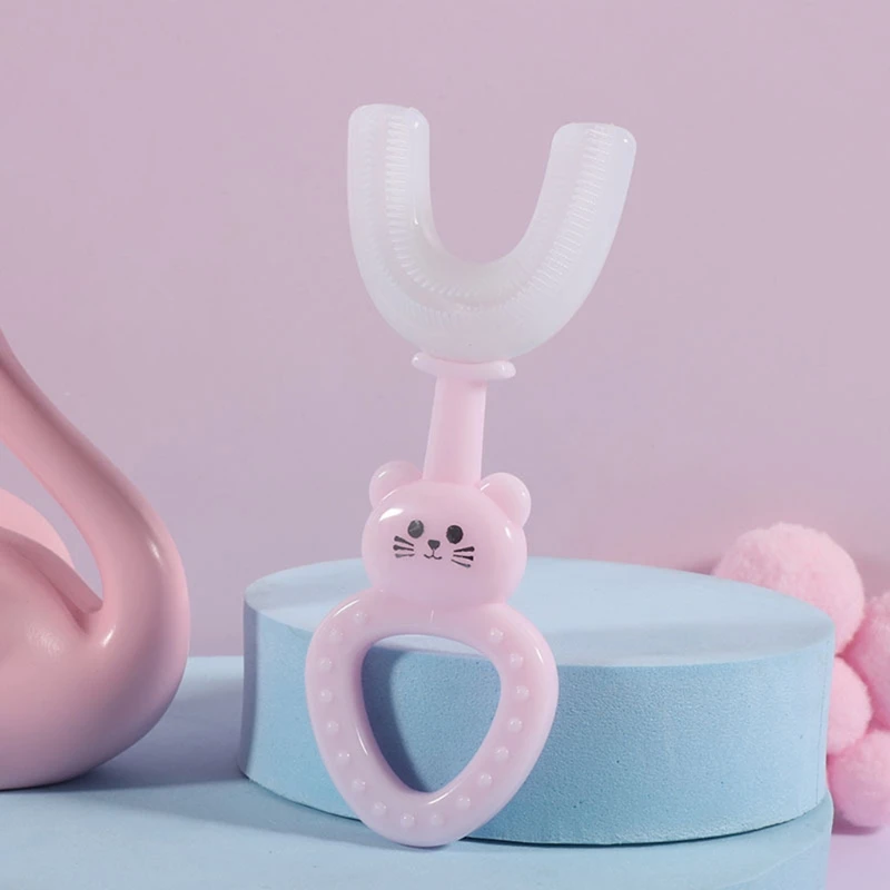 

Cartoon Handheld 360 Degree U-shaped Baby Toothbrush Soft Silicone Teeth Brush