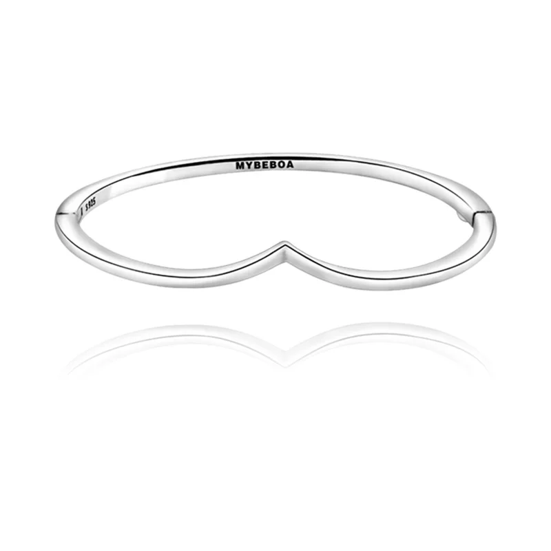 

MYBEBOA Big Size 100% solid silver color Polished Wishbone Bangle Bracelet,Mesh Bracelet, Women Bracelet