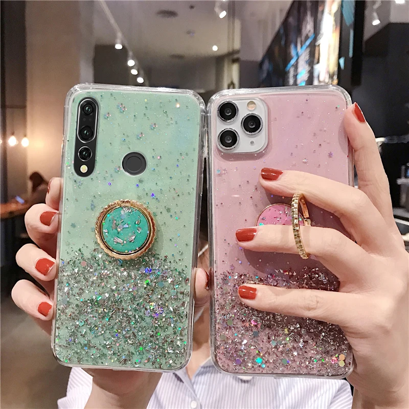 Блестящий чехол с кольцом держателем звездного неба для Huawei Y6 Y7 Pro Y5 Y9 Prime 2019 2018 2017