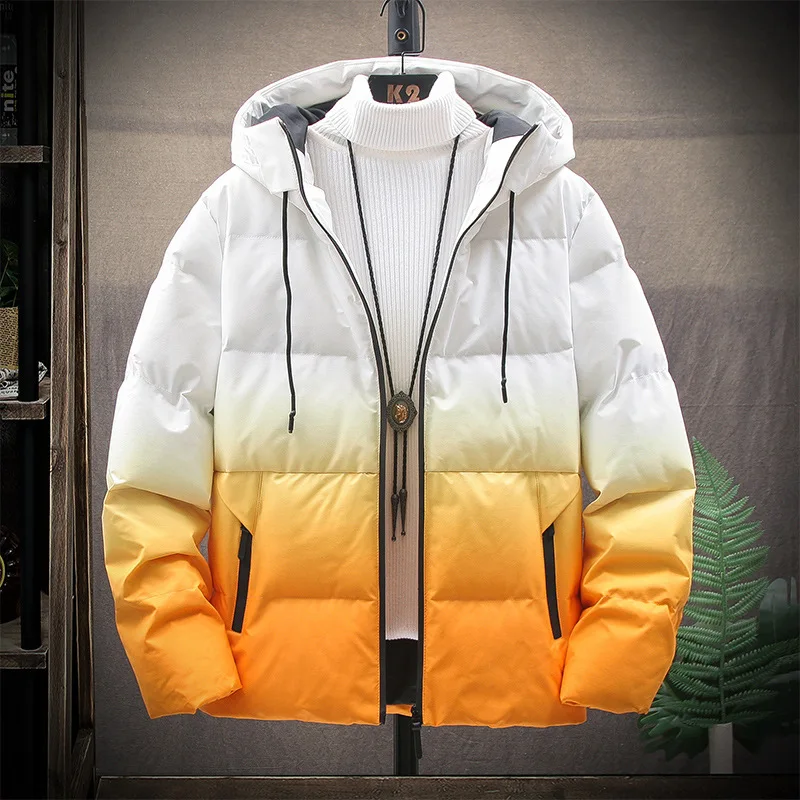 

Cotton Jacket Men's Jacket with Hood 2020 Autumn and Winter Men's Trend Gradient Casual Thickening Warm Parker Cotton Jacket Men