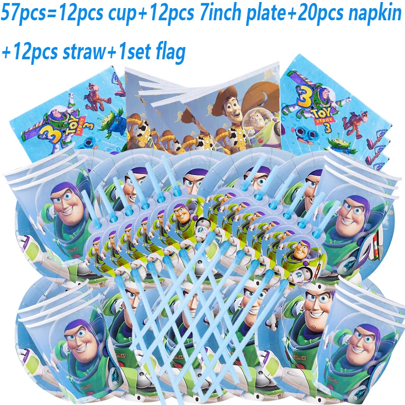 

Disney Woody Buzz Toys Story 4 Cutlery Kids Birthday Party Decoration Supplies Disposable Tableware Supplies Paper Cups Plates
