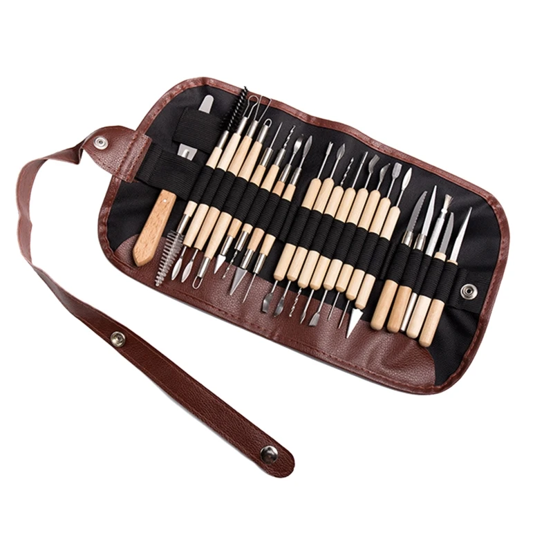 

22Pcs DIY Clay Sculpture Pottery Tool Set Carving Point Drill Pen Ceramics Sculpting Scraper with Carry Bag Kit