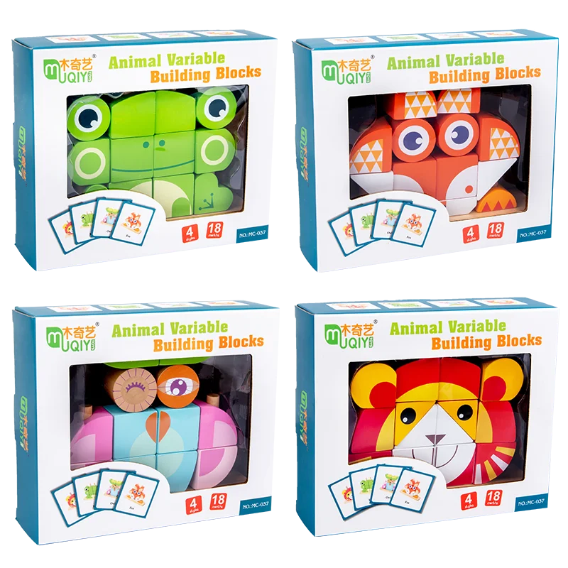 Детский Деревянный конструктор пазл с 4 животными 2019|Деревянные конструкторы| |