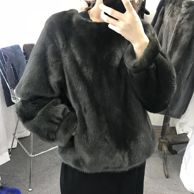 

Оригинальный пуловер Pop, зимнее Норковое цельное пальто из меха норки, Короткое женское пальто