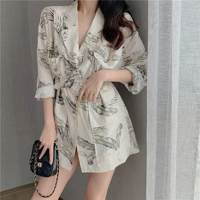 RUGOD New Women Thin Blazers Cotton And Linen Pockets Casual Coat Stylish Print Oversize Tunic Blazer Buttons Temperament