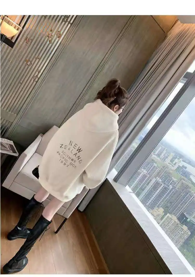 

Warm Fleece Hoodies Women Sweatshirts Plush Coat New Spring Autumn Solid White Color Hip Hop Streetwear Hoody Girls Clothing