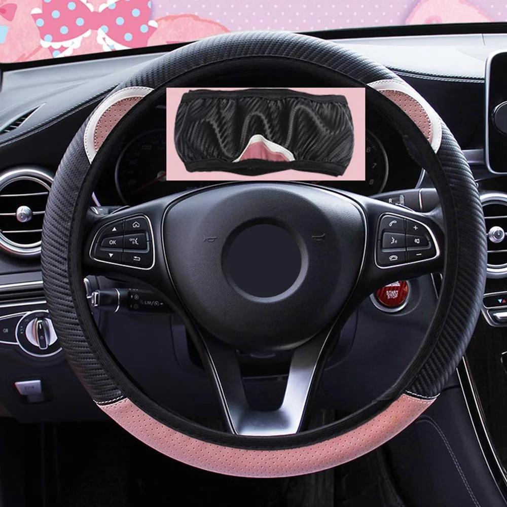 Розовый FORAUTO чехлы на руль с милыми кошачьими ушками для автомобиля, чехлы на руль, автомобильные аксессуары, универсальные автомобильные украшения - Название цвета: Розовый