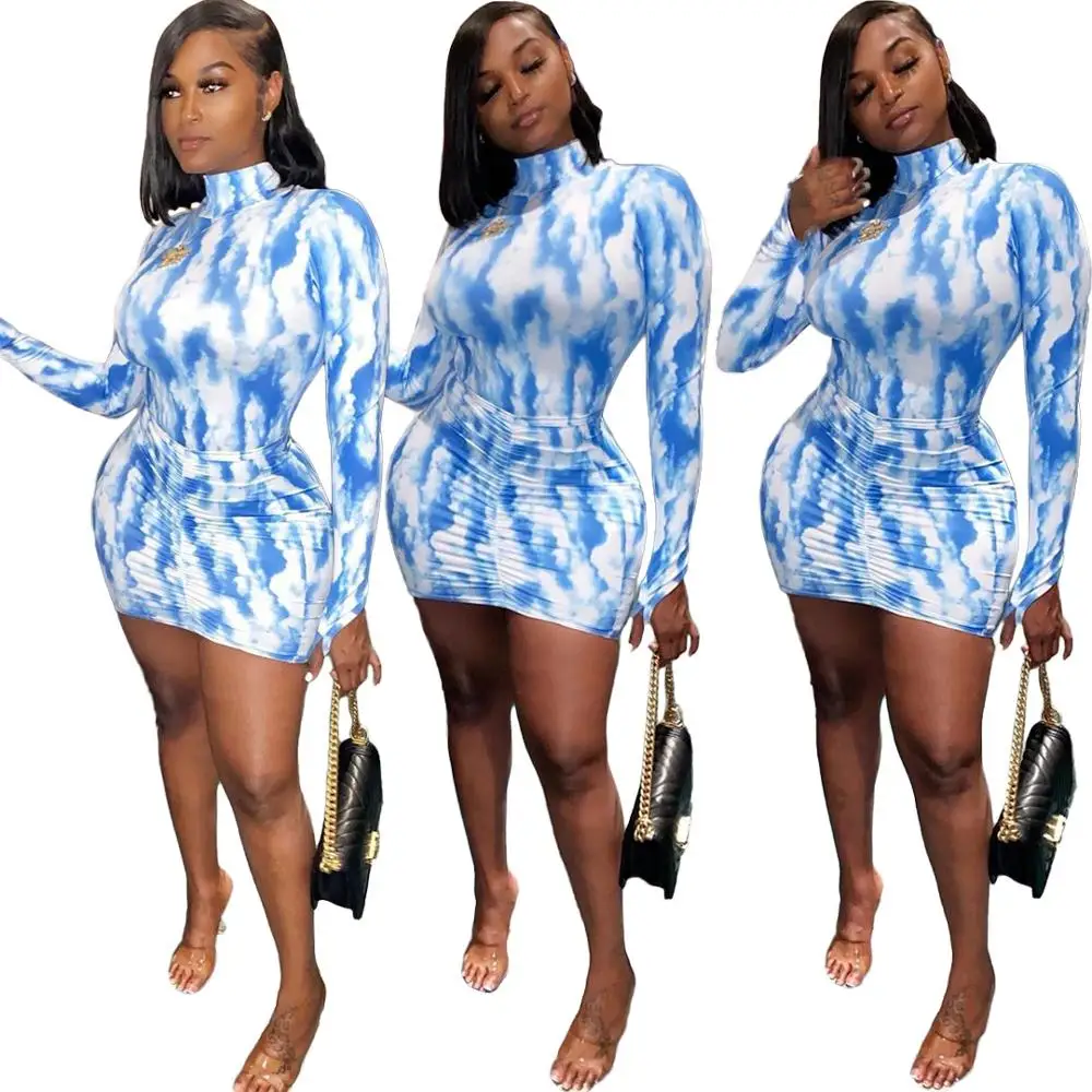 Повседневное женское платье мини-платье градиентного цвета с длинным рукавом