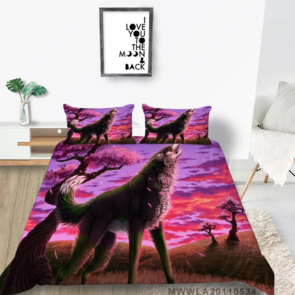 

Wolf Pack Bedding Set Cartoon Simple Lifelike Duvet Cover Forest Double Queen Twin Full King Single Bed Set For Children