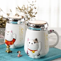 cartoon cat heat resistant ceramics cup with lid thicken kitten milk coffee mug children cups office mok drinking
