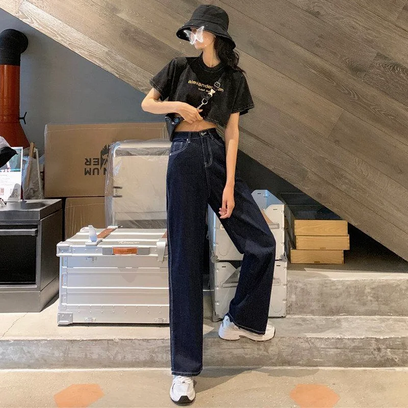 

Jeans Women Loose Side-split Harajuku Summer High Waist Vintage Casual Ins Korean Style All-match Solid Retro Lady Denim Trouser