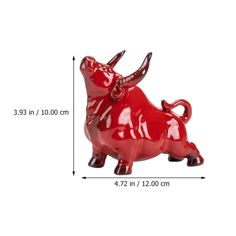 

Chinese Style Ox Desk Statue Home Ceramic Animal Model Art Crafts (Red)