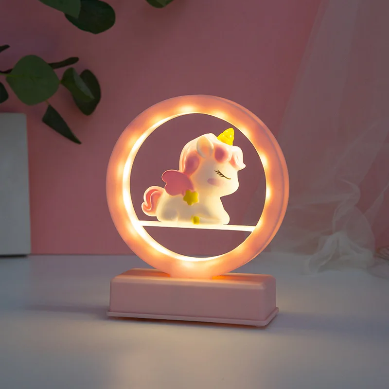

2021 New Unicorn Children's Night Light Cartoon Creative Birthday Gift Room Decoration Round Light Music Box Ornaments