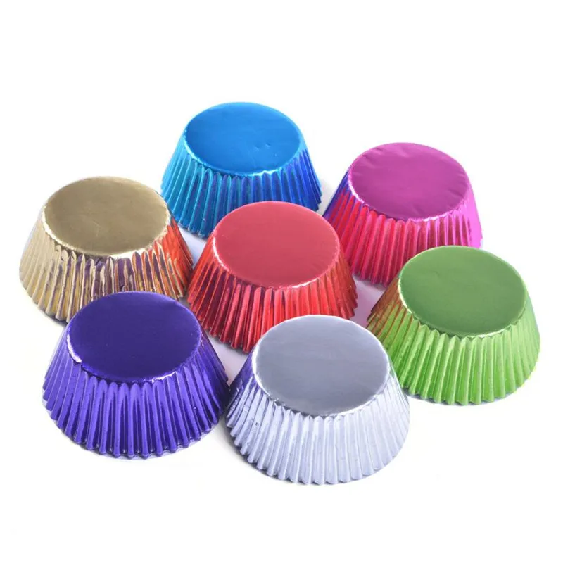 

100Pcs Rose Gold Foil Paper Cupcake Liners Gold/Silver/Red/Blue/Black tulip Pure Color baking muffin Cup cake Wrappers case hold