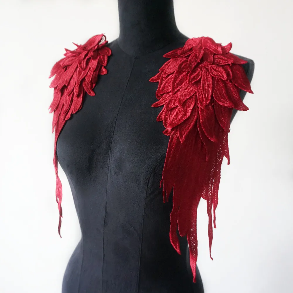 2 шт. винно-красная вышивка ангел аппликация в виде крыла Шитье Цветок Воротник