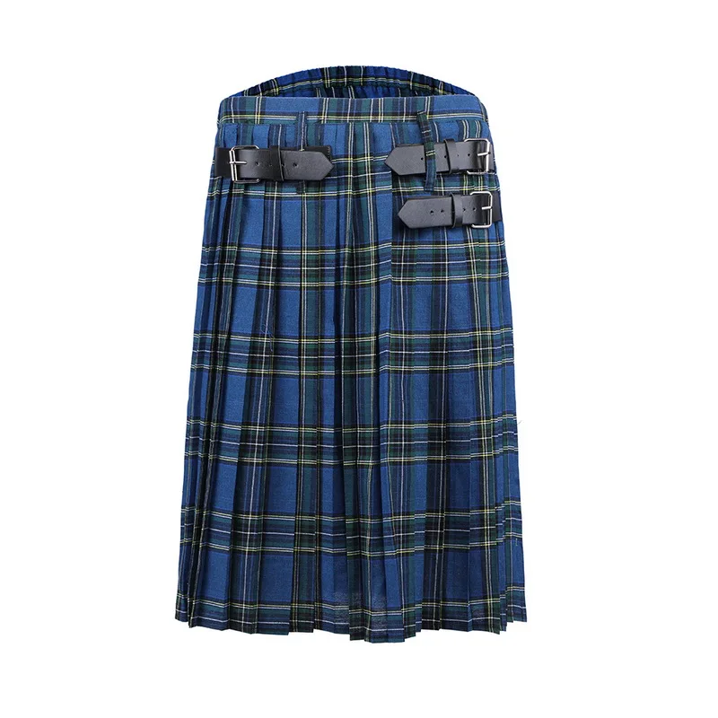 

2020 Scottish Mens Kilt Traditional Plaid Belt Pleated Bilateral Chain Brown Gothic Punk Scottish Tartan Trousers