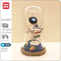 ws 2683 space astronaut fly spaceman earth led light display cover wood base diy mini diamond blocks bricks building toy in box