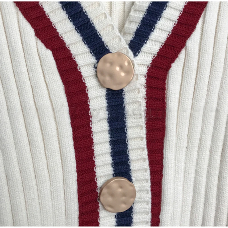 

2 Piece Set 2021 New Winter Korean Style V-Neck Cardigan Long Sleeve Striped Sweater + Bodycon Knitted Mid-Calf Skirt Suits