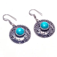 genuine turquoise silver overlay on copper earrings hand made women jewelry gift e5471