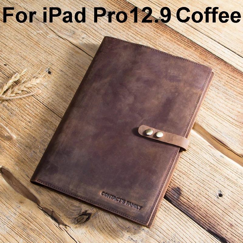 For iPad Pro 12.9 Luxury Retro Cow Leather Case Cover For iPad 9.7 5 6 Air 1 2 Mini MacBook Pro 9.7 10.5 11 10.2" Tablet Sleeve Pouch Notebook Bag - Color: For iPad Pro 12.9