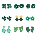 Висячие серьги в Корейском стиле с жемчугом и цветком, зеленые массивные Висячие серьги для женщин, Индивидуальные Женские необычные серьги в форме растений