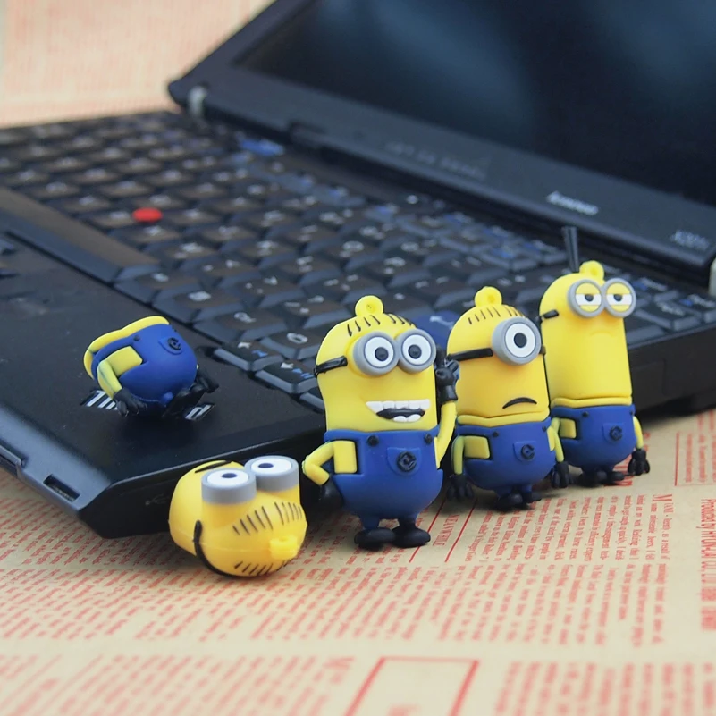 Популярный мультяшный флеш-накопитель USB с желтыми миньонами карта памяти 32 ГБ 64