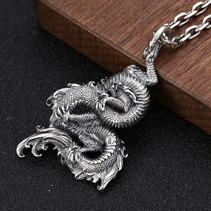 

BOCAI New solid s925 pure silver jewelry personality atmosphere Tamron pendant fashionable dragon-shaped men's necklace pendant