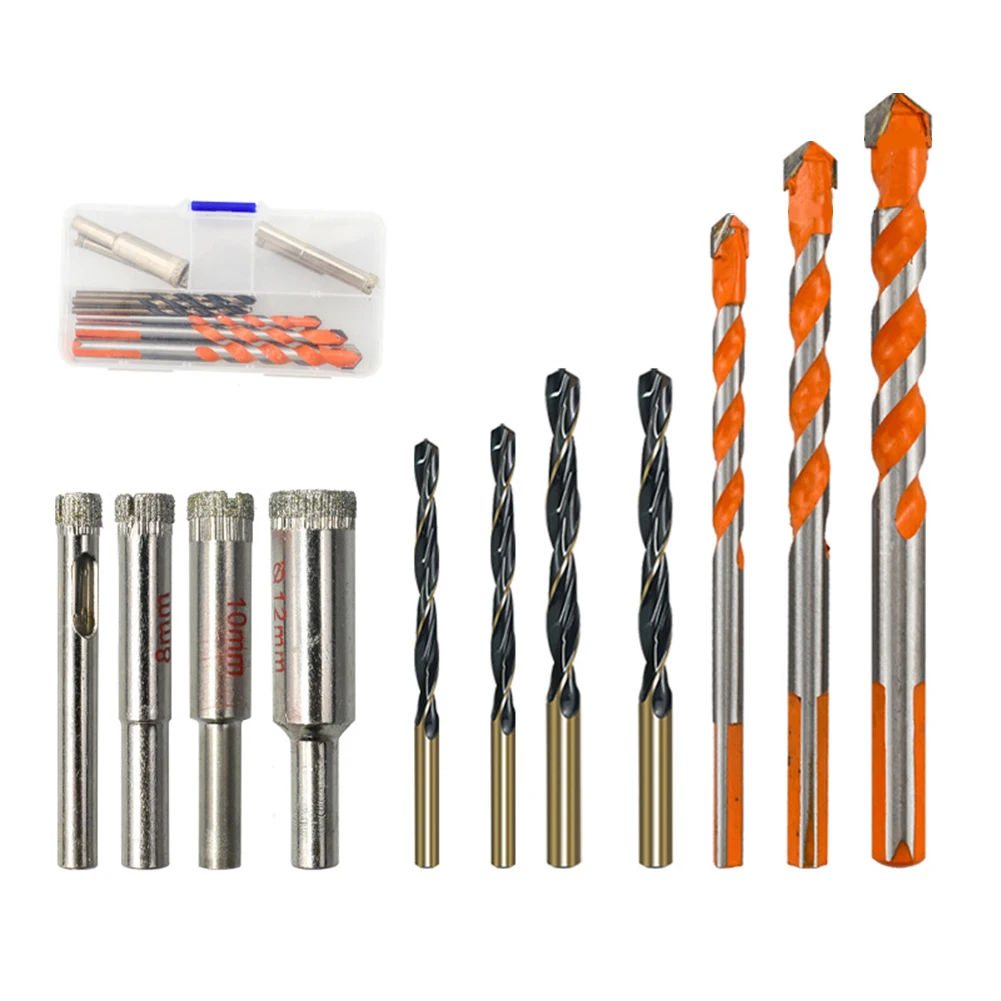 

11PCS Electric Drill Sets Glass Tile Wall Marble Floor Concrete Twist Metal Hole Punch Tool Home DIY Machine Device Accessories