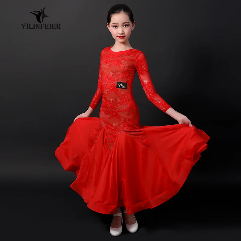 Бальные танцы платье девушки Вальс Кружева танцевальная одежда Испанский