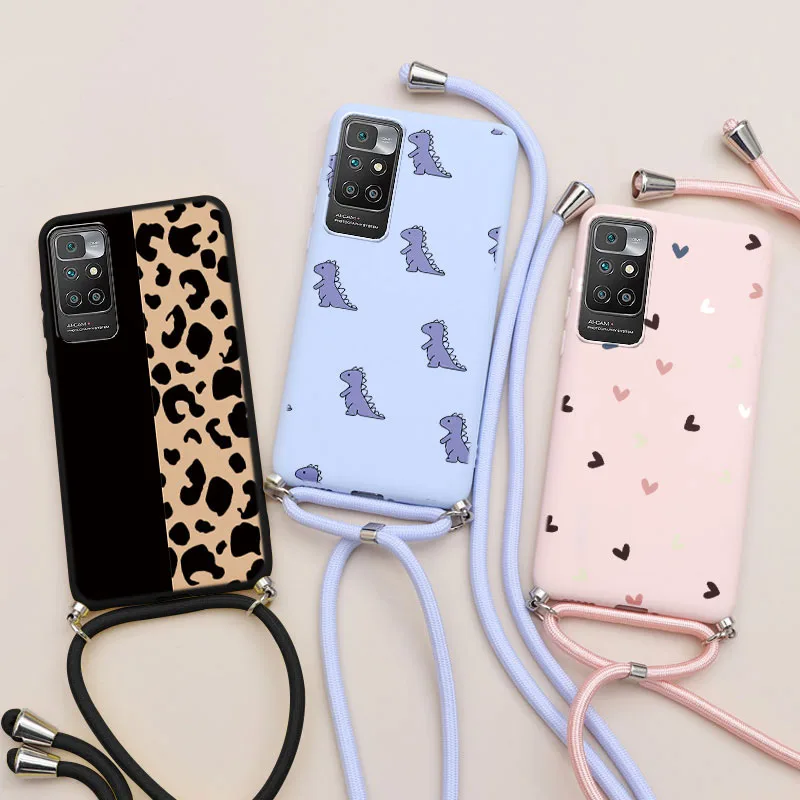 

For Cover Xiaomi Redmi 10 Case Crossbody Necklace Strap Lanyard Cord Silicone Back Funda For Redmi10 redmi 10 6.5'' Flower Couqe