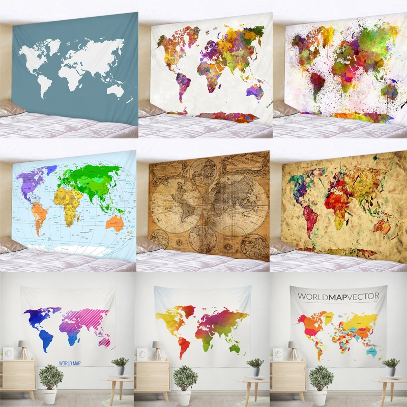 

World Map Pattern Wall Tapestry Wall Hanging Blanket Farmhouse Decor Home Decorations Machine A Imprimer Sur Tissu Shabby Chic