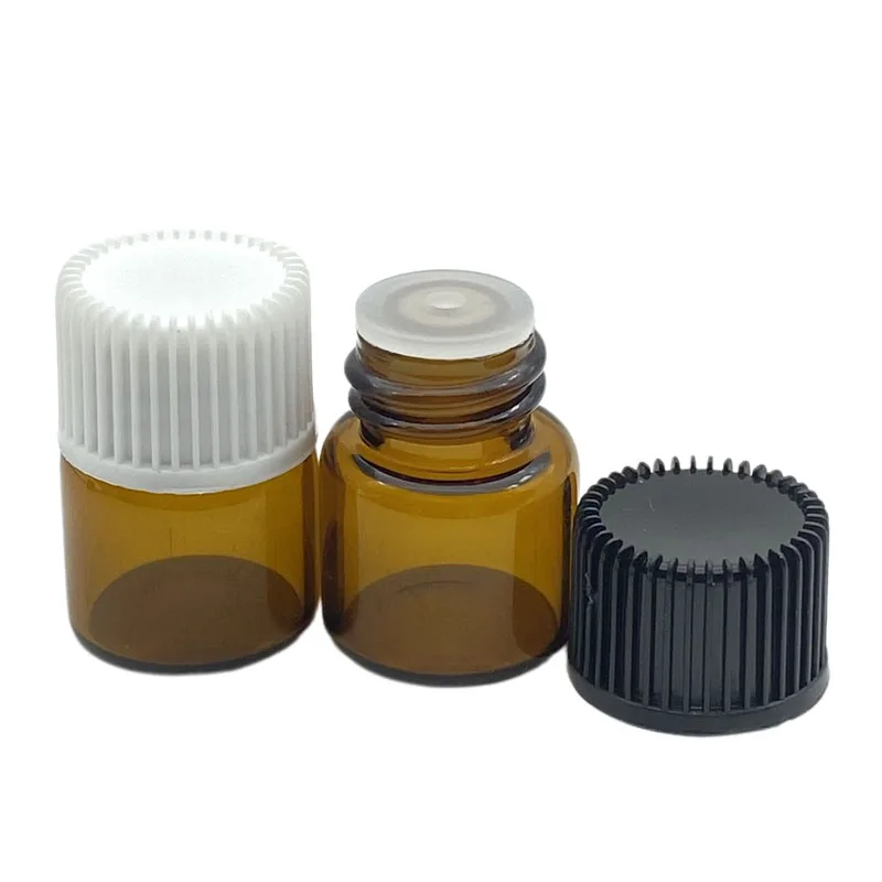 500pcs 1/4 Dram Small Glass Bottle with Orifice Reducer and Cap Essential Mini Oil Amber 1ml Vial