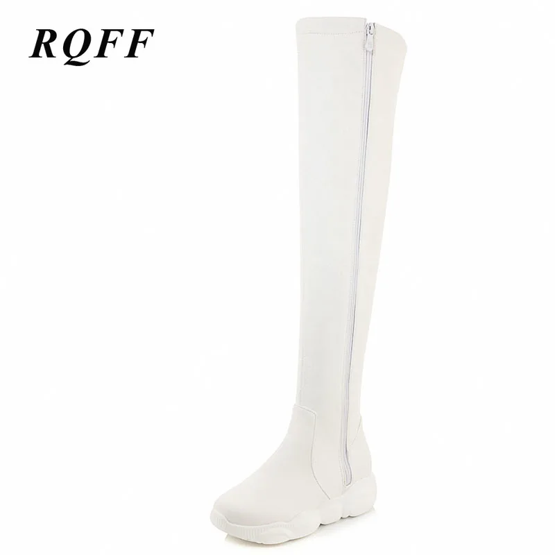 Женские сапоги выше колена на молнии черные или белые однотонные из