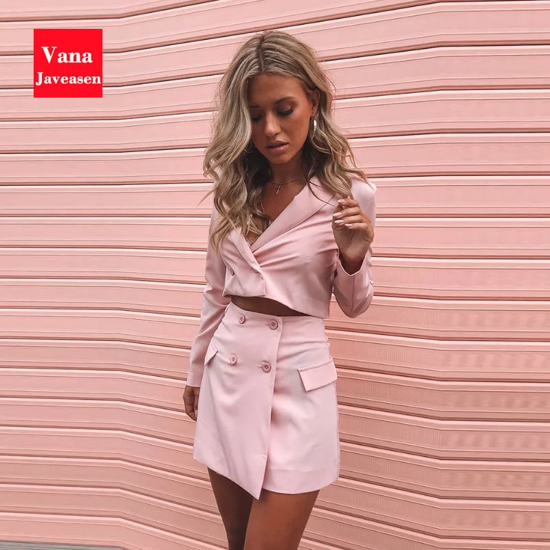 Женский укороченный пиджак Vana Javeasen модный однотонный приталенный костюм из двух