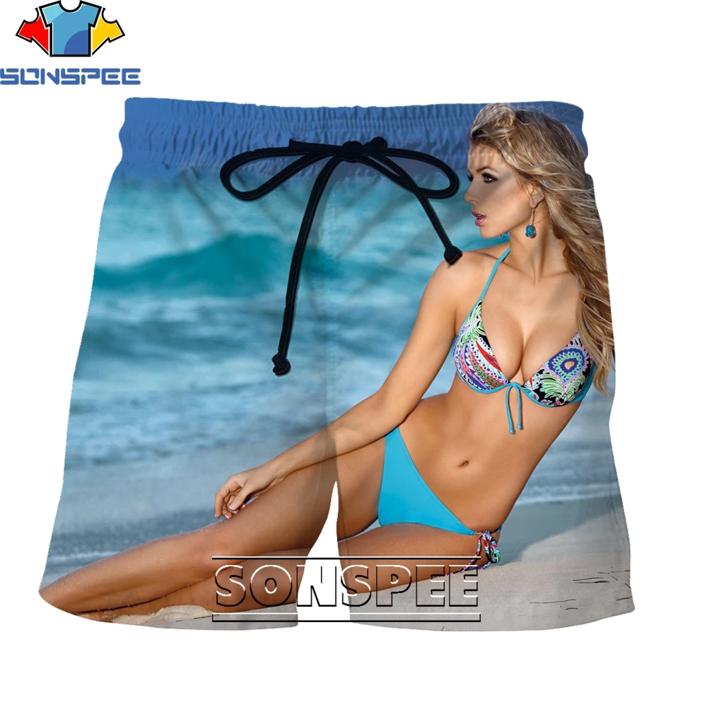 

SONSPEE Fashion Beach Sexy Beauty Bikini Series 3D Printing Men's Shorts Summer Creative Personality Casual Hip Hop