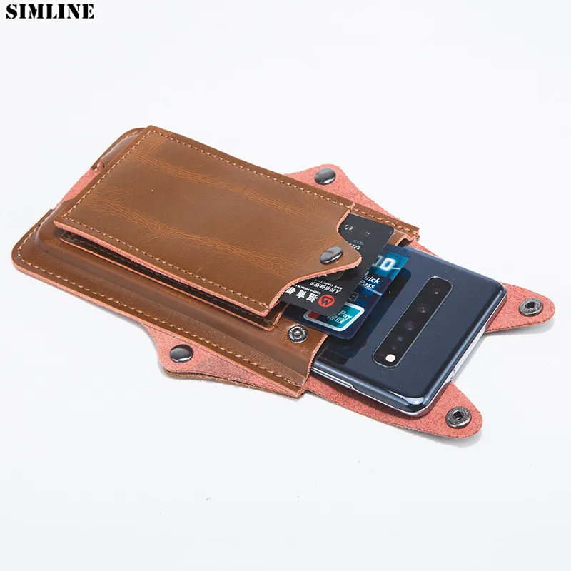 

Genuine Leather Cellphone Waist Bag For Men Vintage Outdoor Portable Mobile Phone Cover With Card Holder Case EDC Belt Pack Male