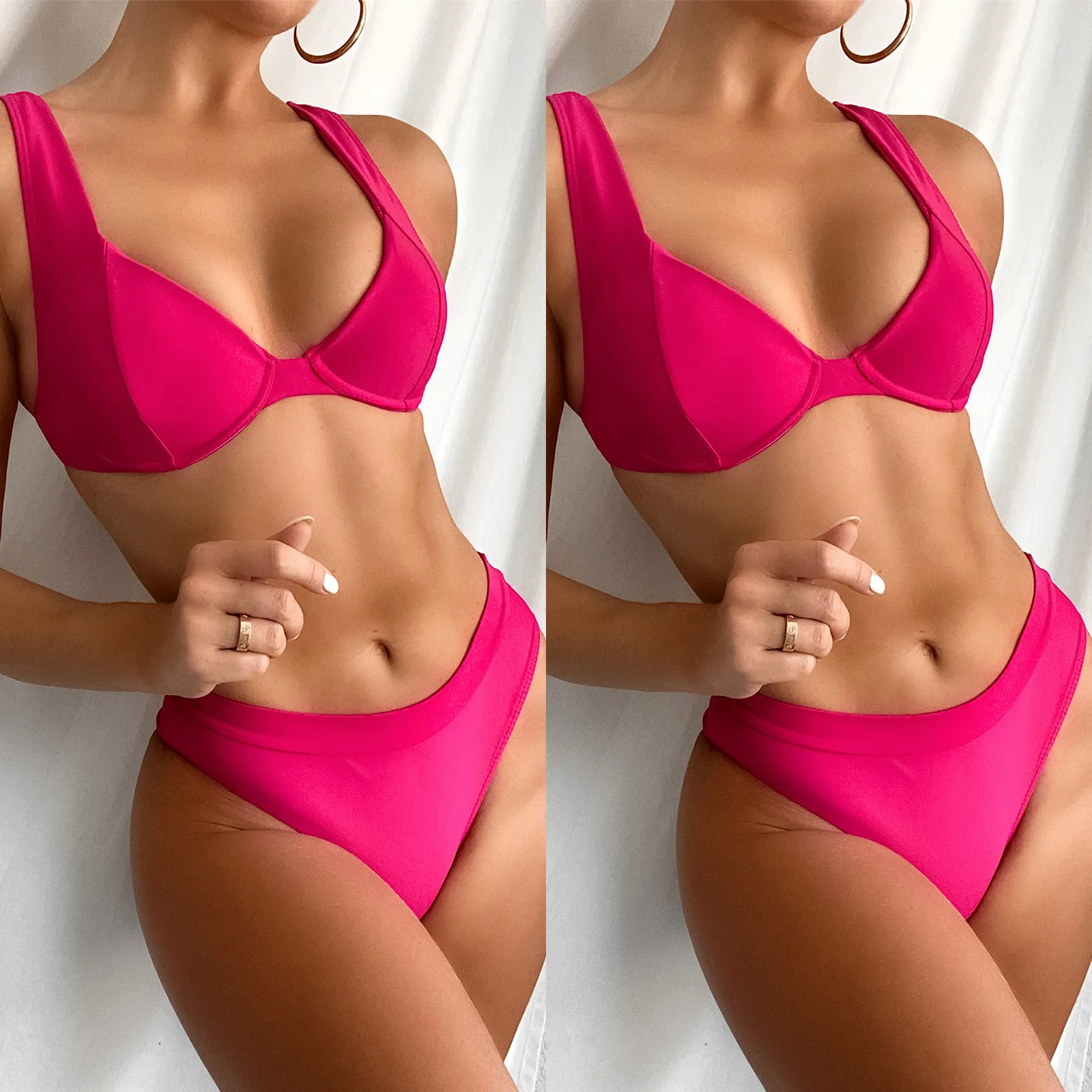 

Sexy Women's Bikini Hot Solid Set Swimsuit Two Piece Filled Bra Swimwear Beachwear Swimsuit Push Up кђпалник Ѭазделнй
